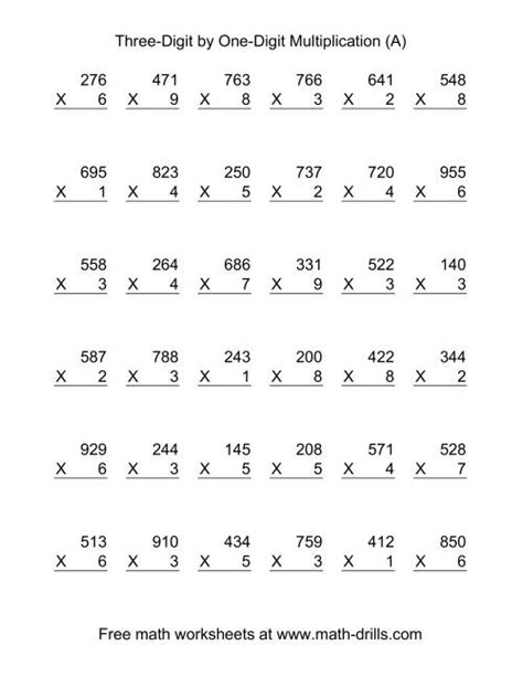 Most worksheets have an answer key. Multiplying Three-Digit by One-Digit -- 36 per page (A)