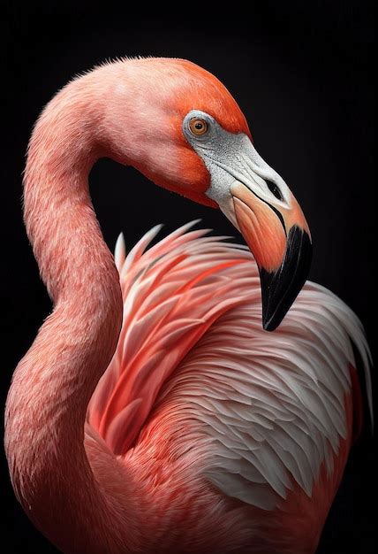Premium Ai Image Pink Flamingo Close Up Portrait On Black Background