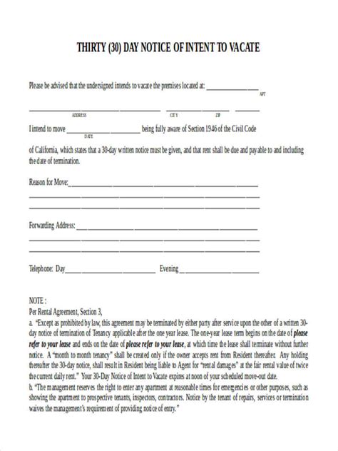 This is to ensure that every party involved in the lease or the rental agreement have their own copies of the signed and filled out notice form. FREE 5+ Sample 30 Day Notice to Vacate Forms in MS Word | PDF