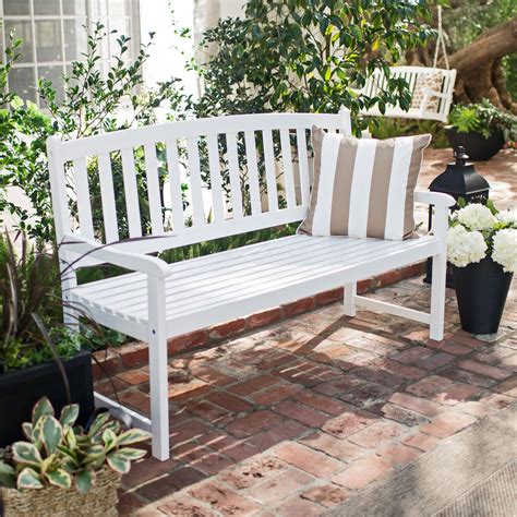 Coral Coast Pleasant Bay Curved Slat Back Outdoor Wood Bench White