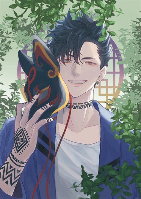 Cool Aesthetic Black Hair Anime Demon Boy Rings Art