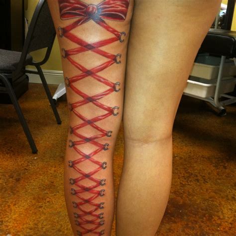 Corset Tattoo On Full Leg Corset Tattoo Lace Bow Tattoos Tattoos