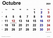 Calendario octubre 2021 en Word, Excel y PDF - Calendarpedia