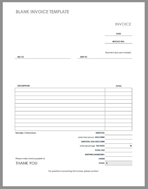 Blank Invoice Template Mt Home Arts
