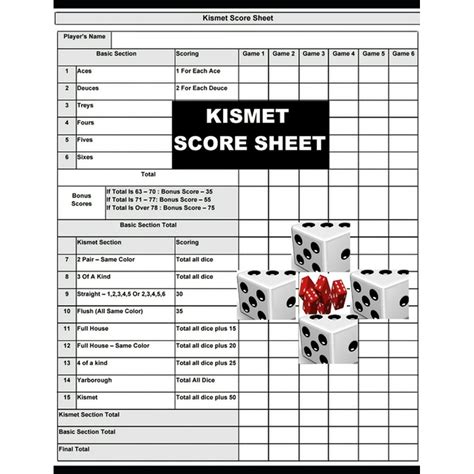 Kismet Score Sheets 120 Kismet Dice Game Score Sheets Kismet Score