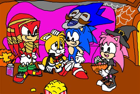 Happy Halloween Sonic Tails Amy And Knuckles Sonic The Hedgehog Fan