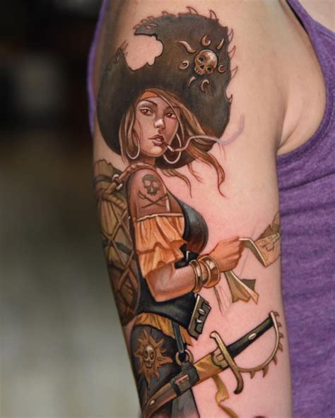 Pirate Queen With Barrel Of Rum Treasure Map Best Tattoo Ideas For Men Women