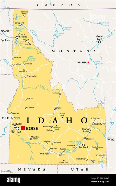 Idaho Id Political Map With The Capital Boise Borders Important Cities Rivers And Lakes