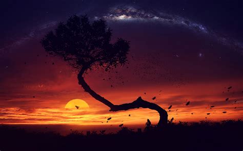 1440x900 Evening Tree Sunset Digital Art 1440x900 Resolution Hd 4k