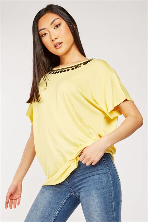 Embellished Neckline Slouchy Top 3 Colours Just 7
