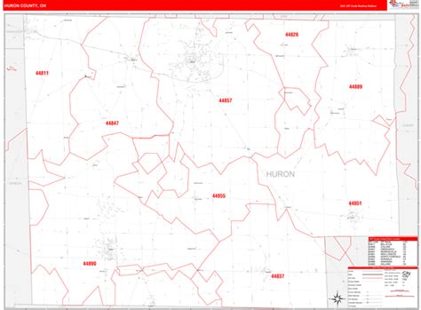 Huron County Oh Zip Code Wall Map Red Line Style By Marketmaps