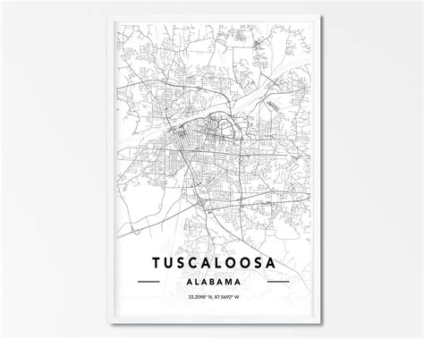 Tuscaloosa Alabama Map Print Custom City Map Tuscaloosa Al Map