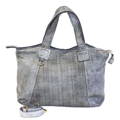 Daria Hand Bag With Woven Detail Light Grey The Leather Mob