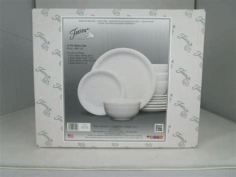 Fiesta 12 Piece Bistro Durable Ceramic Dinnerware Set White 4 Place