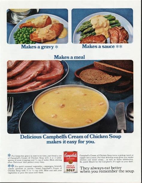 The soup may separate slightly on. 1966 Campbell's Cream of Chicken Soup Vintage Ad "Makes a ...