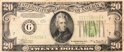 20 Dollars Federal Reserve Note Large Twenty Branch Id In Letters