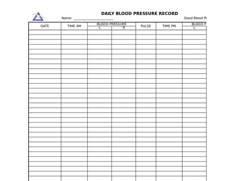 Printable Blank Blood Pressure Chart Adamhor