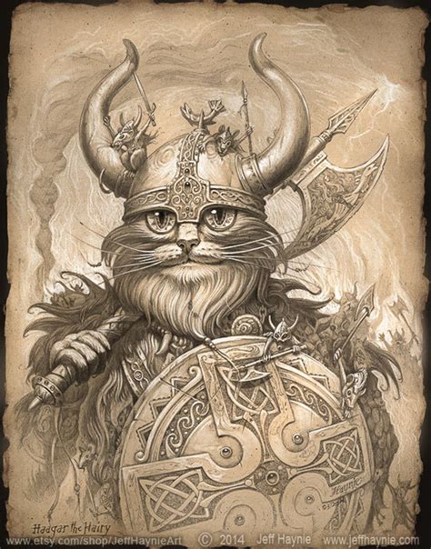 Viking Cat 11x14 Print Nordic Cat Cat Wall Decor Etsy