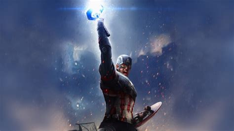 Captain America Mjolnir Hammer Lightning Avengers Endgame 4k 3