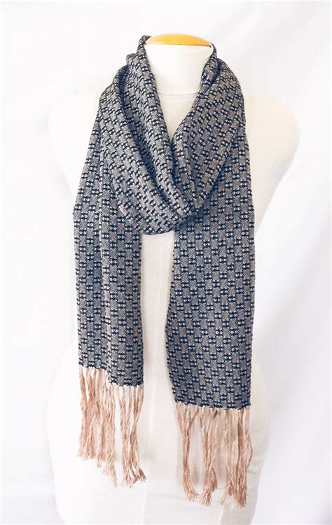 Handwoven Womens Scarf In Beige And Black Swedish Lace Tencelcotton