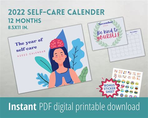 2022 Mental Health Light Blue Calendar Printable Digital Etsy