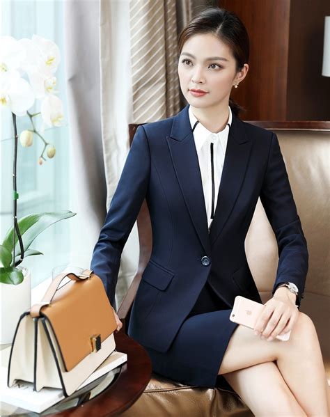 formal female skirt suits for women business suits with skirt and jacket sets ladies navy blue
