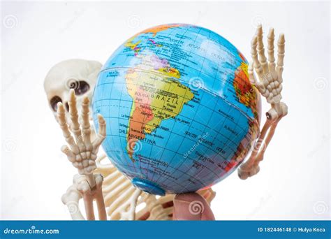 Skeleton With A Globe In Hands Stock Photo Image Of America Dead
