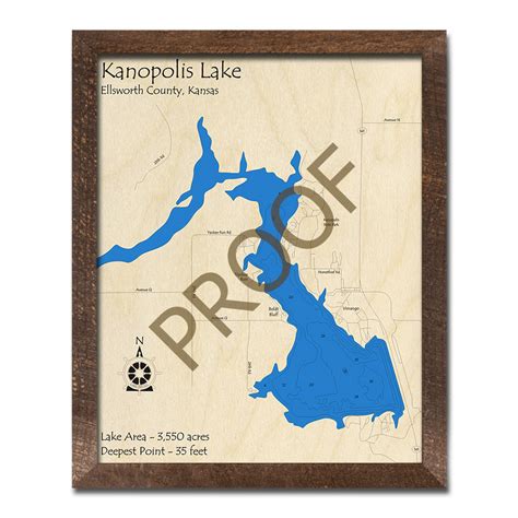 Kanopolis Lake Kansas 3d Wood Map Laser Etched Nautical Wall Art