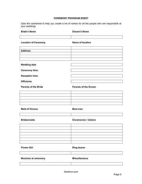 Wedding Worksheets In Word And Pdf Formats Page 5 Of 21