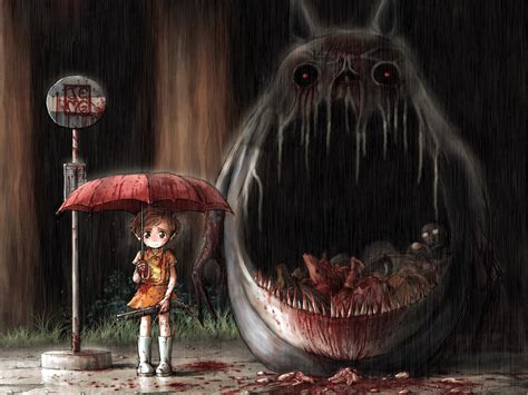 Hintergrundbilder Horror Regen Blut Fan Art Mein Nachbar Totoro