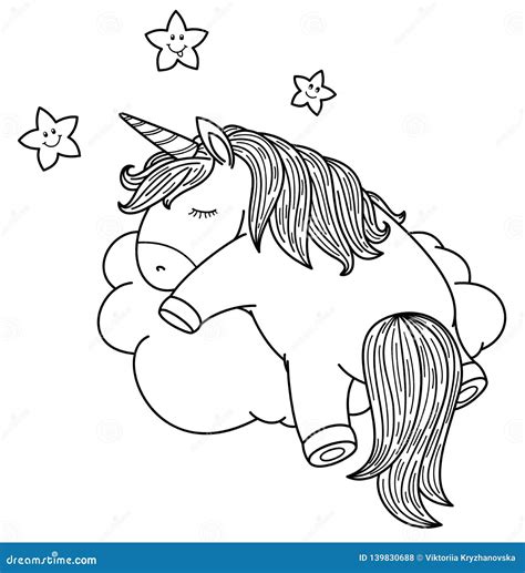 A Sleeping Unicorn In The Starry Sky Vector Illustration