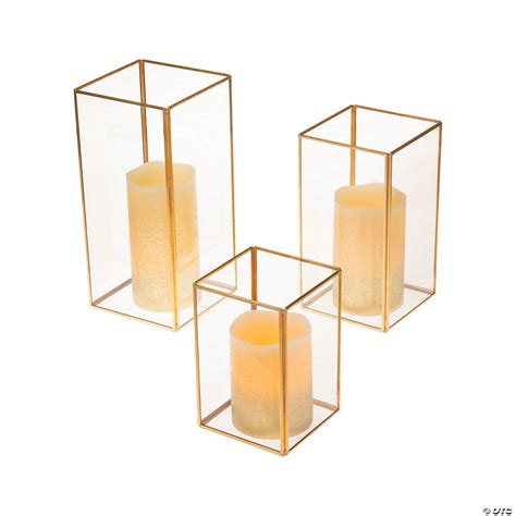 Gold Geometric Square Candle Holders With Battery Operated Candles
