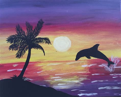 Dolphin Sunset At Benjas Thai Garden Paint Nite Events Near St