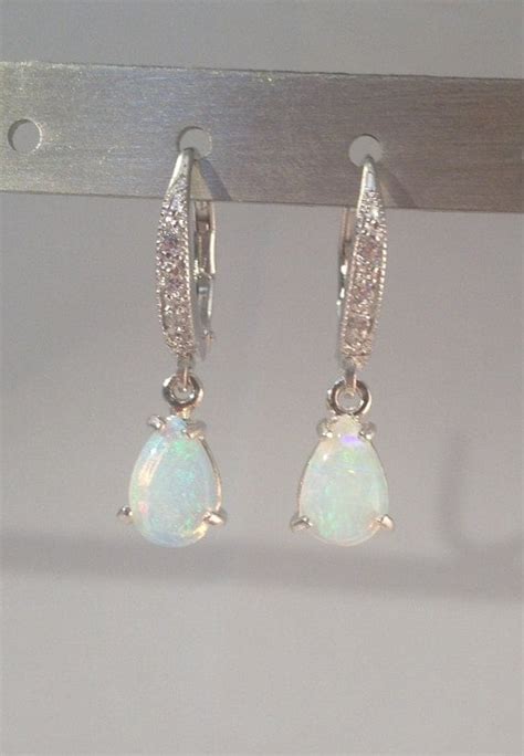 Genuine Australian Opal Earrings Rhodium Sterling By Opalembers