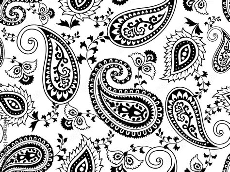 Black And White Vector Paisley Seamless Pattern For Fashion And Art