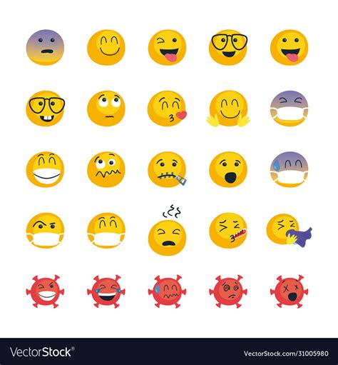 Coronavirus And Emojis Flat Style Icon Set Vector Image
