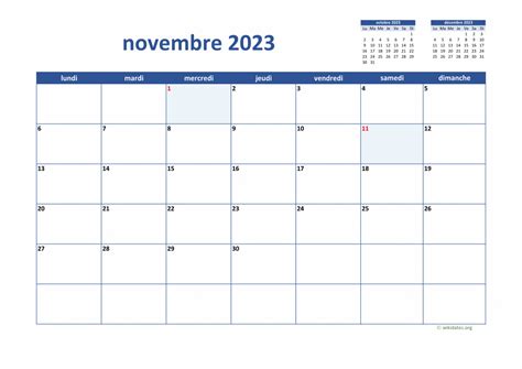 Calendrier Novembre 2023