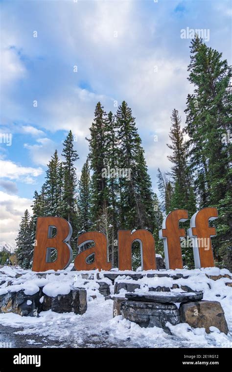 Banff Town Sign In Snowy Winter Banff National Park Canadian Rockies