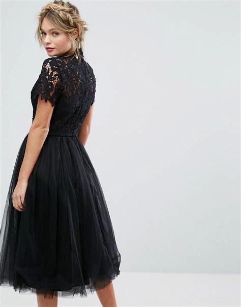 chi chi london high neck lace midi dress with tulle skirt black cocktail dress classy