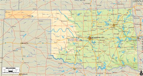 Physical Map Of Oklahoma Ezilon Maps