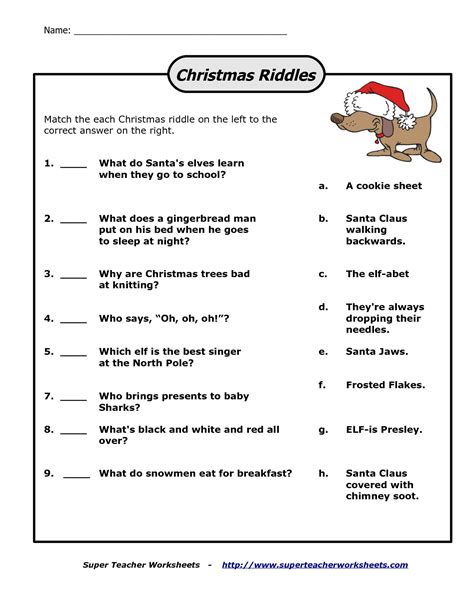 Christmas Brain Teasers Worksheets Pdf
