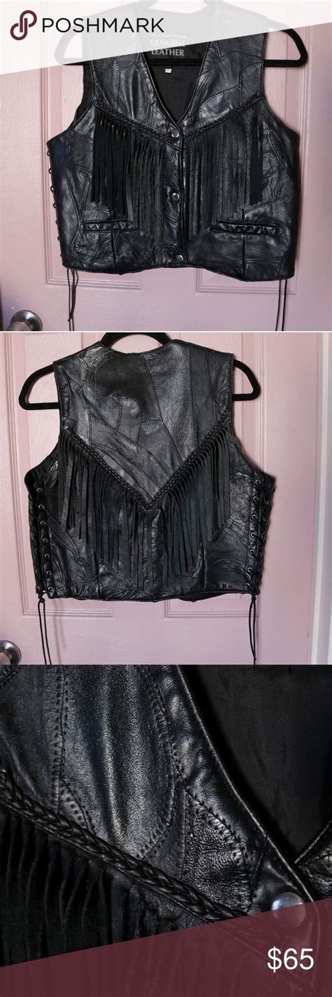 Vintage Leather Fringe Vest Genuine Black Leather Fringe Vintage Vest This Vest Has Snap