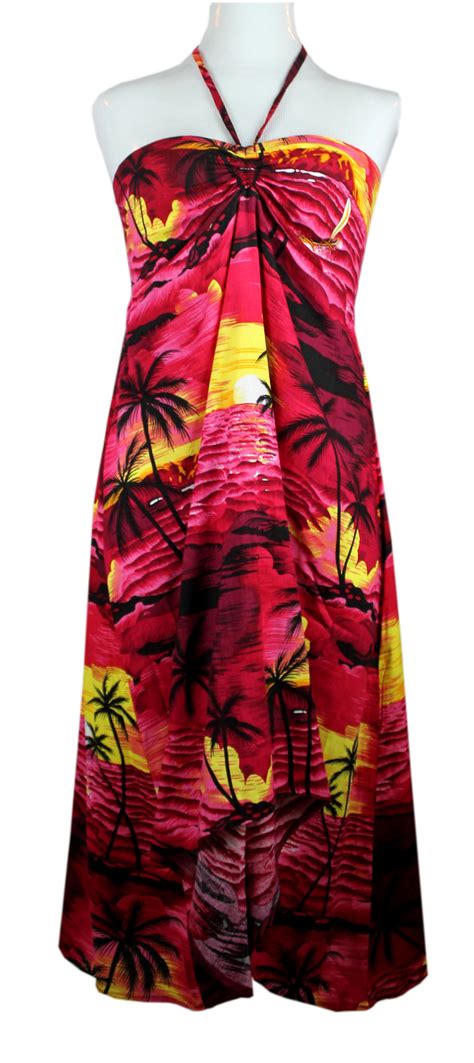 Hawaiian Dress Butterfly Dress Luau Dress In Red Sunset