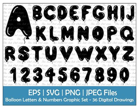 Balloon Letter Alphabet And Numbers Vector Clipart Outline Text Graphics Abc 123 Logos Banners
