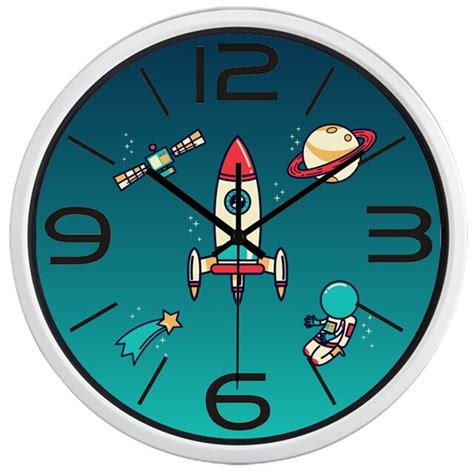 Space Travel Rocket Astronaut And Planet Wall Clock Children Bedroom Home