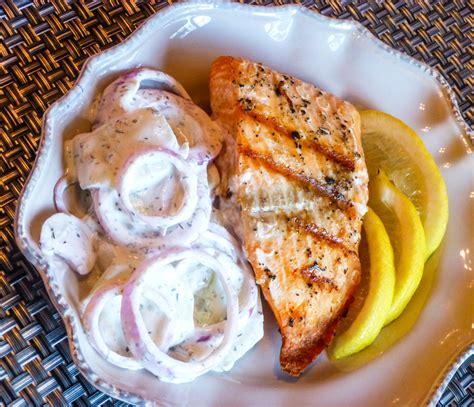 Pams Midwest Kitchen Korner Grilled Salmon Wcucumber Dill Sauce