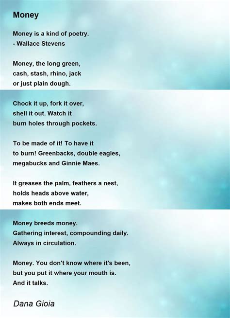 Money Money Poem By Dana Gioia