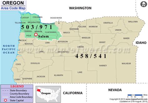 Oregon Area Codes Map Of Oregon Area Codes