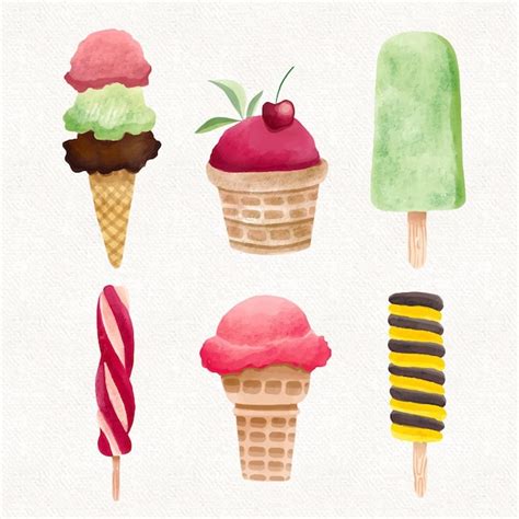 Premium Vector Hand Painted Watercolor Ice Cream Collection