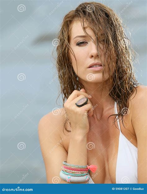 beautiful woman with wet hair and bikini stock image image of beach modern 59081207